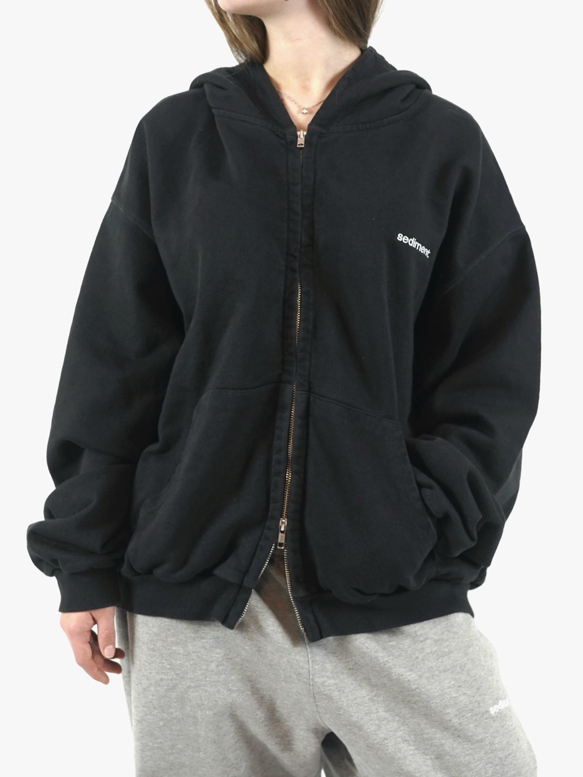 Vintage Black Permanent Zip-Hoodie